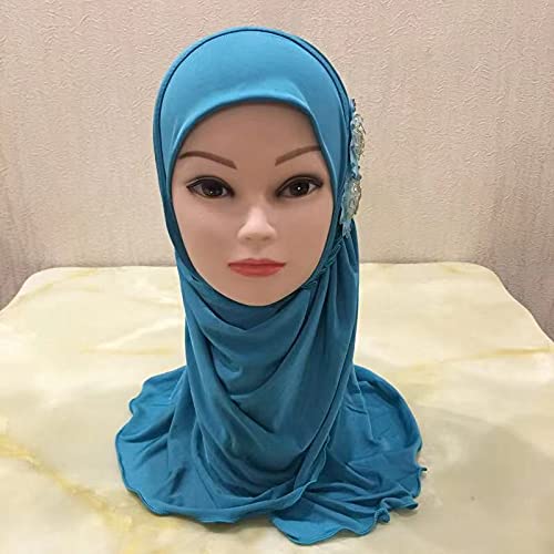 Kids Girls Ice Silk Muslim Khimar Hijab Headscarf Elastic Beanie with Crystal Flower Arab Scarf Shawls Neck Wrap Islamic Head Wrap Turban Cap Fashion Rhinestone3