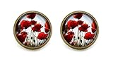 12mm Motiv Mohnblumen Motiv Cabochon Ohrstecker 12mm Ohrringe bronzefarben