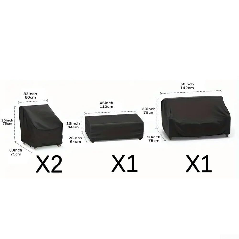 4-teilige Möbelabdeckung Wasserdicht mit Spanngurt(Black)