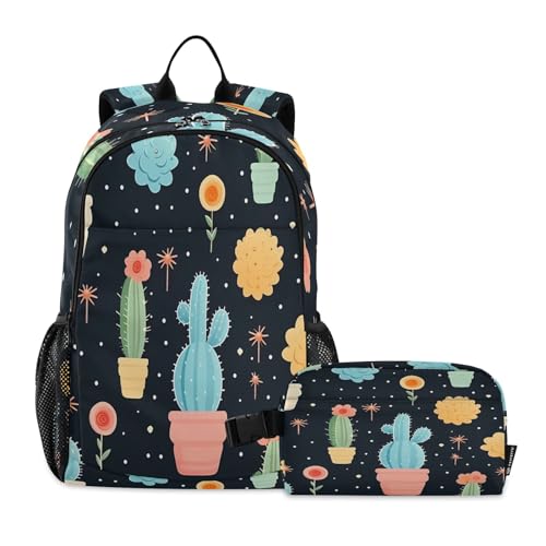 Sac à dos d'école maternelle anti-perte avec boîte à déjeuner motif cactus unique