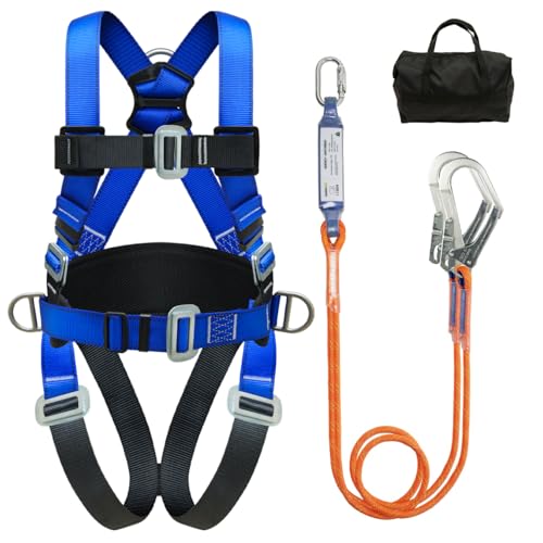 DIJJIG Kit de Harnais de Sécurité Anti-Chute avec Cordon de 1,8 m,Taille Réglable, Protection lombaire,Utilisé pour Les Opérations à Haute Altitude Lutte...