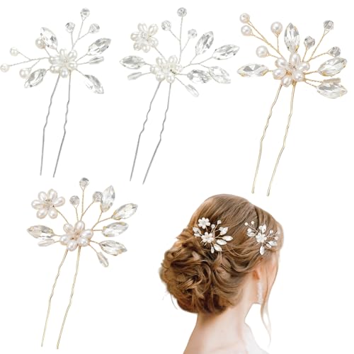 4 PCS Gold & Silver Bride Wedding Hair Pins – Pearl Bridal Hair P...