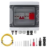 Solar PV Anschlusskasten Photovoltaik, Aomdom DC500V 25A PV Anschlusskasten 2 String überspannungsschutz PV DC Blitzschutz Wasserdicht PV Anlage Verteilerkasten für Solarstromsystem(2 in 1 out 25A)