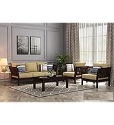 PORASH FURNITURE Sheesham Wood 5 Seater Sofa Set for Living Room Home Office | 3+1+1 Solid Wood S...