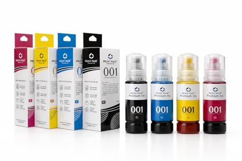 Image of 001 Premium Refill Ink Compatible for Printers L3110, L3150, L4260, L4160, L3152, L3115, L3100, L3101, L3116, L3151, L3156, L1110, L5190,L4150,L14150,L6170 (001-4 Color Combo) (70ml Each)