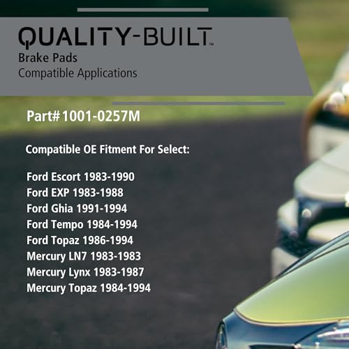 Image of QUALITY-BUILT Front Semi-Metallic Brake Pads, Premium 1001-0257M, Compatible with 1983-1994 Ford /Mercury (Escort, EXP, Ghia, LN7, Lynx, Tempo, Topaz)
