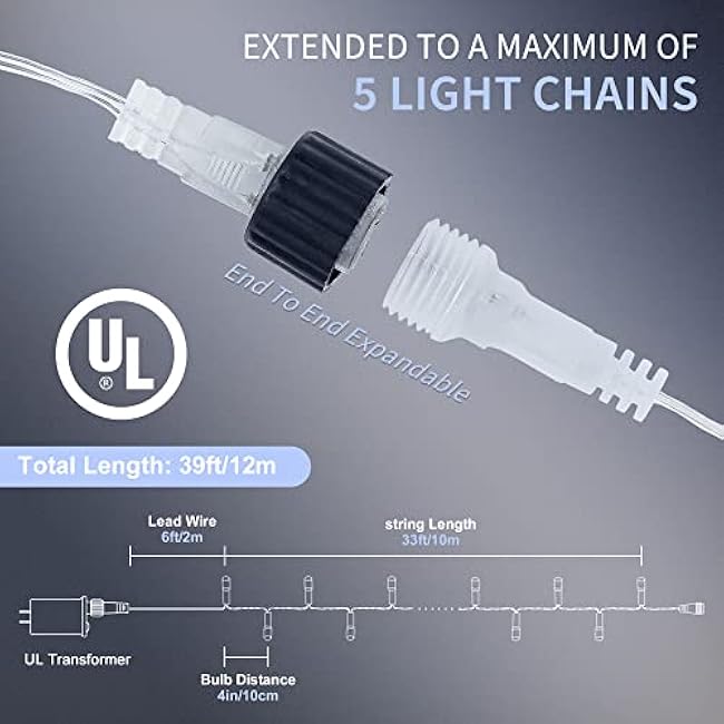 oopswow LED String Lights by White, 100LED Plug in Fairy String Lights with 8 Modes for Indoor and Outdoor Party Wedding Home Patio Lawn Garden Christmas Supplies-White