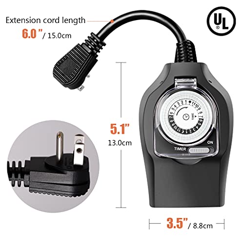 24 Hour Outdoor Outlet Timer, Plusmart Lights Timer Waterproof, Heavy Duty Plug In Mechanical Timer With 2 Grounded Outlet, 15A 1/2Hp #TOP6