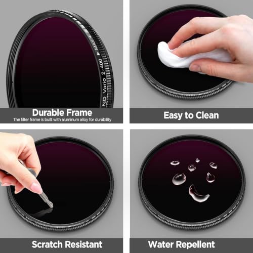 Image of 52mm Variable ND2-ND400 Filter with Upgraded Phone Clip, Neutral Density Filter Lens for iPhone 16 /15 /14 /13 Pro Max Samsung Moto Google TCL, HD Double-Sided Multi-Coated Glass
