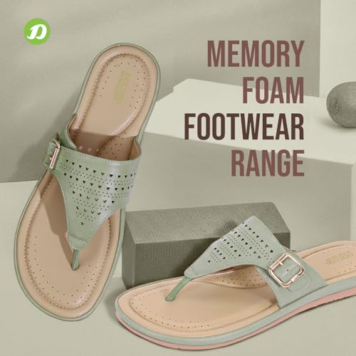 Image of DOCTOR EXTRA SOFT Women's Flat Memory Foam Slippers /Flip-Flops Fashion Stylish Casual Comfortable Diabetic Orthopedic Lightweight Synthetic Slip-on Sandals with Adjustable Buckle for Girls & Ladies D-609