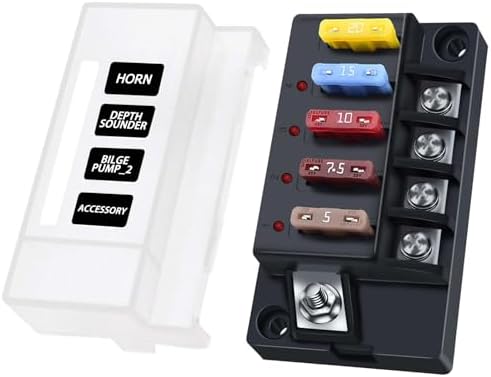 12V Fuse Block, 4 Circuits Waterproof Marine Fuse Panel Relay Box...