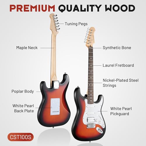 CAHAYA 39 Zoll E-Gitarre & Lautsprecher Set: Elektrische Gitarre Volle Größe mit 3 Pickups(S-S-H), Das Paket enthält eine Gitarrentasche, Stimmgerät, Whammy Bar, 4 Picks, Schultergurt