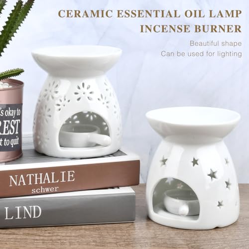 TIMESETL 2PCS Ceramic Tea Light Candle Holder Essential Oil Burner, Tea Light Wax Melt Warmer, Ceramic Aromatherapy Burner Aroma Candle Holder for Home Decor Christmas Housewarming Gift - Image 4