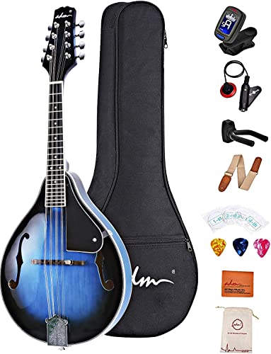 ADM Acoustic Mandolin Instrument Kit Music A Style for Kids Students Adults Wood Mandolins Beginner Set With Bag, Tuner, EQ, Strap, Strings, Picks and Hanger, Blue