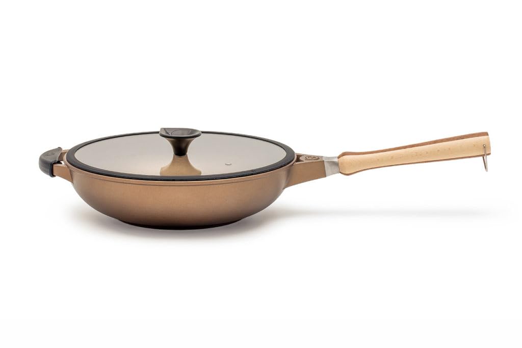 Luchetti K360 wok antiaderente in alluminio pressofuso con manico removibile - Utilizzabile anche in forno - (Per Induzione, 32cm)
