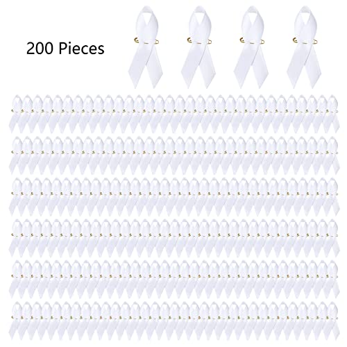 Image of 200 Pieces White Satin Awareness Ribbons with Safety Pins 1.4 x 3 inch