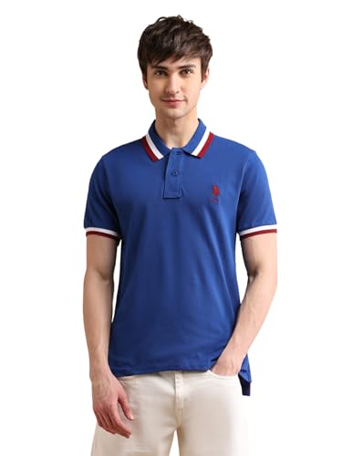 Image of U.S. Polo ASSN. Solid Slim Fit Polo T Shirts for Men - 100% Cotton, Half Sleeves Mens Tshirt