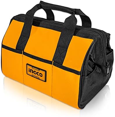 INGCO 13 Inch Tool Bag Organizer 14 Pockets Wide Mouth Storage Bag with Wear-Resistant Base Tool Bags For Cars, Drill, Garden and Electrician HTBG05