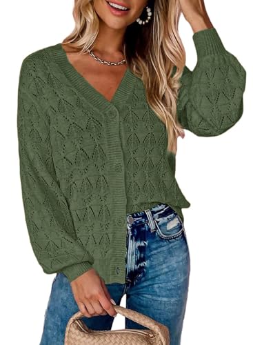 Zeagoo Women's Lightweight Crochet Cropped Cardigan 2024 V Neck Long Sleeve Button up Bolero Shrug Sweater