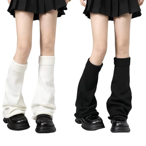 Valicaer 2 calentadores de piernas para niñas y mujeres, calentadores de piernas de invierno de punto retro Y2K, calcetines elásticos de los años 80 para yoga, fiestas de baile, ropa kawaii, Lolita
