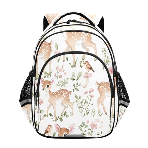 Deer Flower Mushroom Pattern Backpack For Girls Kindergarten Elementary Bookbag Lightweight Childrens School Bag,Small