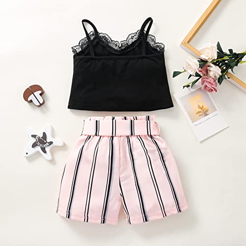 Lykmera Camiseta casual de renda para meninas pequenas sem mangas tops estampas listradas shorts rou