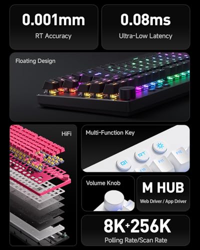 Image of MCHOSE Mix 87 TKL Wired Gaming Keyboard Magnetic Switch Hall Effect Keyboards Rapid Trigger SOCD 8K Polling Rate Volume Knob Adjustable Actuation Point RGB Lighting HotSwap White Apollo Switch