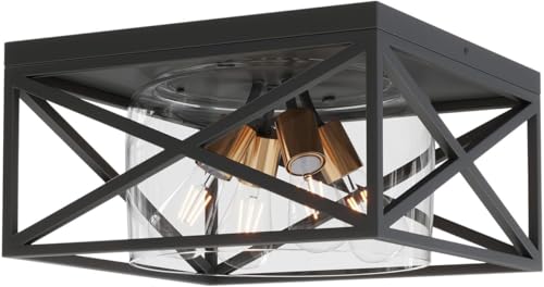 Plafonnier encastré moderne pour éclairer une entrée sombre avec sa cage en métal noir 4 lampes