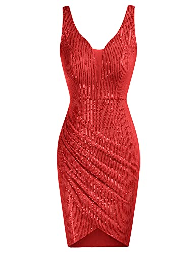 GRACE KARIN Damen Paillettenkleid Glitter Abendkleid Mit Rüschen - Cocktail Partykleid