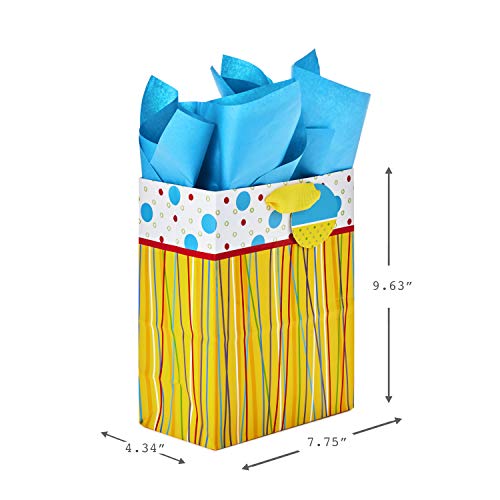 Hallmark 9" Medium Gift Bag With Tissue Paper (Yellow With Multicolored Stripes And Polka Dots) For Birthdays, Baby Showers Or Any Occasion #TOP2