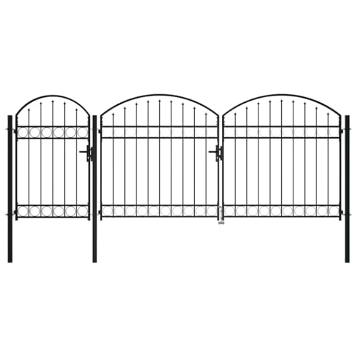 Portail de Clôture de Jardin avec Sommet en Arc, Porte de Cour avec Serrure et Poignée, Portillon D'entrée, Protection Contre la Corrosion, 400 x 5 x 150 cm Acier