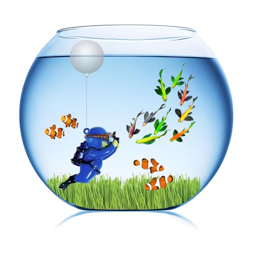 Image of Floating Aquarium Decorations - Diver Fish Tank Floating Decor, Adjustable Floating Fish Tank Accessories for Betta Fish, Cute Aquarium Ornament (Diver Blue)
