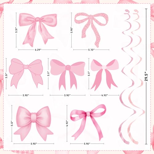 Pink Bow Party Hanging Swirls Decorations, Girl Bow Theme Birthday Decortions, Bows Decorations for Bows Birthday Baby Shower Bridal Shower Bachelorette Party Decor