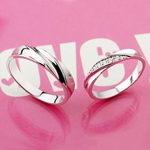 Platina-plated Sterling zilveren rimpel golven ontwerp koppels ringen Mens Womens trouwbanden (vrouwen ring met Moissanite), Women'sring, S - Afbeelding 3