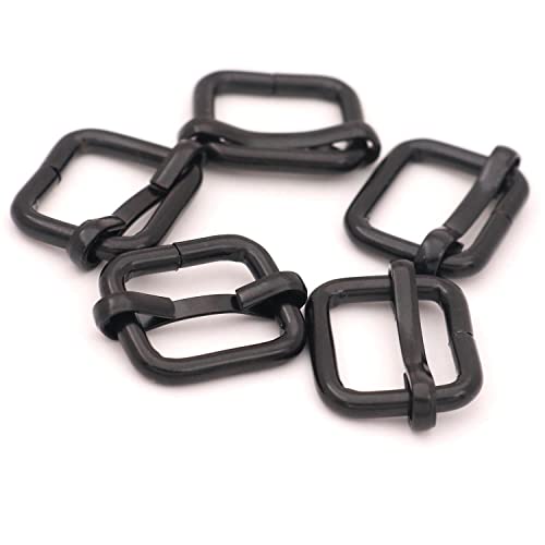 BIKICOCO Metal Slide Adjuster Buckle Tri-Glides with Movable Center Bar, for Straps, 0.6 x 0.51 Inch, Black, Pack of 50