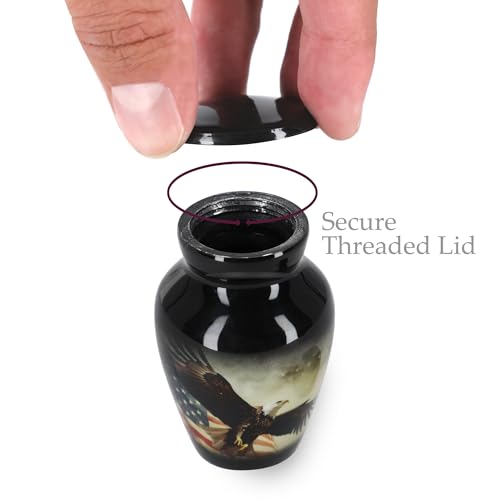 Image of Trupoint Memorials Small Urns for Human Ashes Keepsake, Military and Patriotic Decorative Mini Cremation Urn for Veteran Adult Men and Women, Small Black