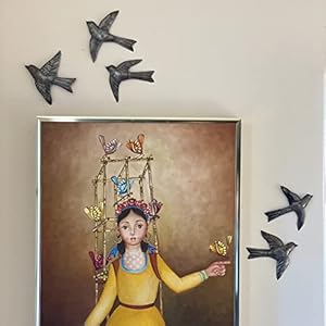 Set of 5 birds wall decor cute flying birds indoor outdoor handmade wall decorations for living room 6 inch haitian art  urban country home decor