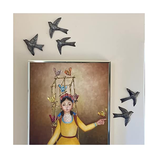 Set of 5 birds wall decor cute flying birds indoor outdoor handmade wall decorations for living room 6 inch haitian art  urban country home decor