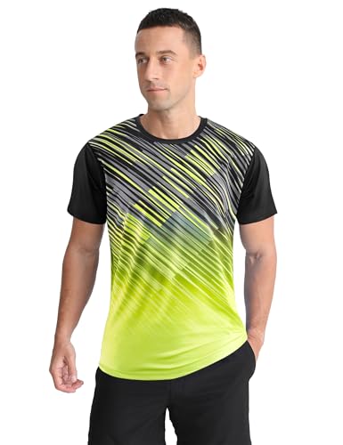 APTRO Camiseta Deportiva para Hombre con Diseño Degradado, Manga Corta, Tejido Elástico y Transpirable para Deportes Patrón Inclinado Verde M