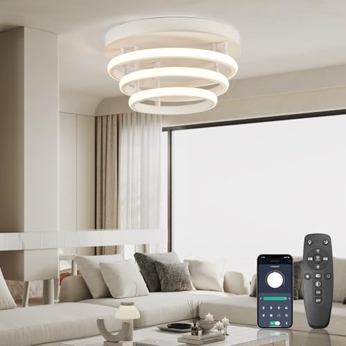 KSIBNW Plafón LED Techo Regulable 36W, Moderna Redondo Lampara Techo con Mando a Distancia & Control APP 3 Anillos 100CM Plafón Luz LED Blanco Plafon Techo Dormitorio Sala De Estar Comedor 2700K-6500K