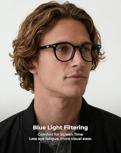 Image of TIJN Blue Light Blocking Glasses Men Women Vintage Thick Round Rim Frame Eyeglasses