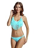 Zeraca Women's Fringe Halter Top Low Rise Bottom Bikini Bathing suits