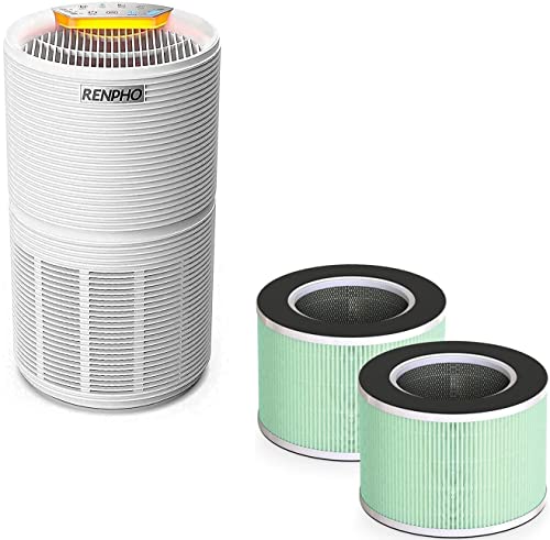 Renpho Air Purifier For Home With 2 Pack Replacement Filter For Moist Conditions, True Hepa Air Filter Cleaner Intercepts Dust, Smoke, Smell, For Room Up To 240Ft² (22M²), Quiet 26Db, Rp-Ap088-F2, 2 P #TOP26