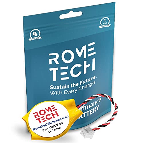 Rome Tech CMOS Battery for Dell Inspiron 1318, Precision M6400, M6500, Vostro 1500, XP - Laptop Backup BIOS RTC 3V CR2032 with 3 Wire Cable (1-Pack)
