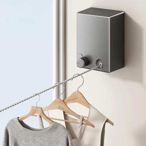 Image of Japanese Retractable Clothesline 4.2 Meter | Wall Mounted Clothes Drying Rope with Stainless Steel Wire, Rotary Lock & Smooth Retract System (Single Line Japanese Black)