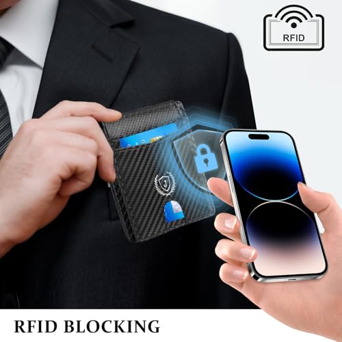 Personalized Christmas Birthday Gifts Slim Minimalist RFID Leather Wallet for Men Dad Husband Boyfriend, Custom Initial Travel Business Card Credit Card Holder Front Pocket Wallets for Men, G3