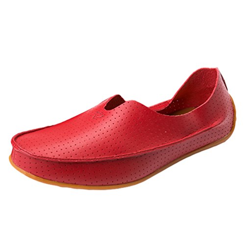 Dooxi Hombre Cómodos Casual Loafer Mocasines Zapatos Negocio Moda Cuero Sintético Planos Zapatos de Barco Rojo 44
