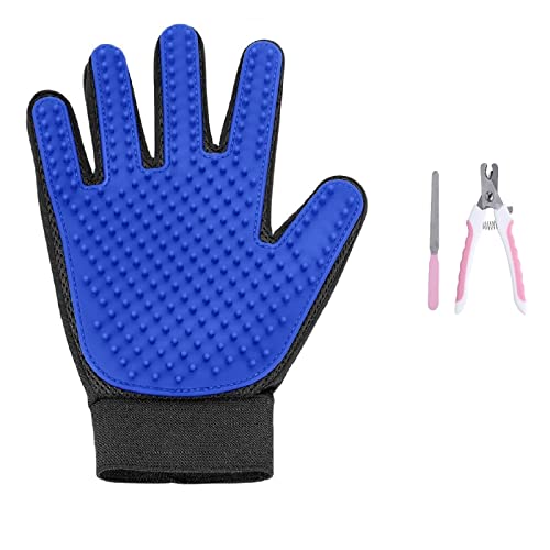KACAKACA Efficient Pet Hair Removal Glove-Suitable For Both Long & Short Hair Dogs & Cats & Horse & Rabbit- A Brush To Remove Hair From Fabric and A Pet Nail Clipper Will Be Given As A Gift.