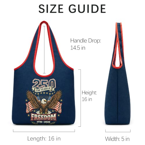 Montana West Heavy Duty Foldable Canvas hobo Bag Large Capacity Lightweight Reusable Tote Bag with America 250th Anniversary Design for Daily Use MW-HB-1402-918-DB — view 5
