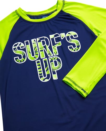 Image of Quad Seven Boys 2-Piece Rash Guard Swimsuit Set Short-Sleeve (Sizes 5-12) | Lightweight Quick-Dry Fabric with Sun Protection, Matching Top & Trunks, Adjustable Drawstring Waist for Pool or Beach Days